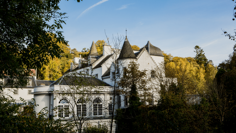 View of Barony Castle from across the ravine