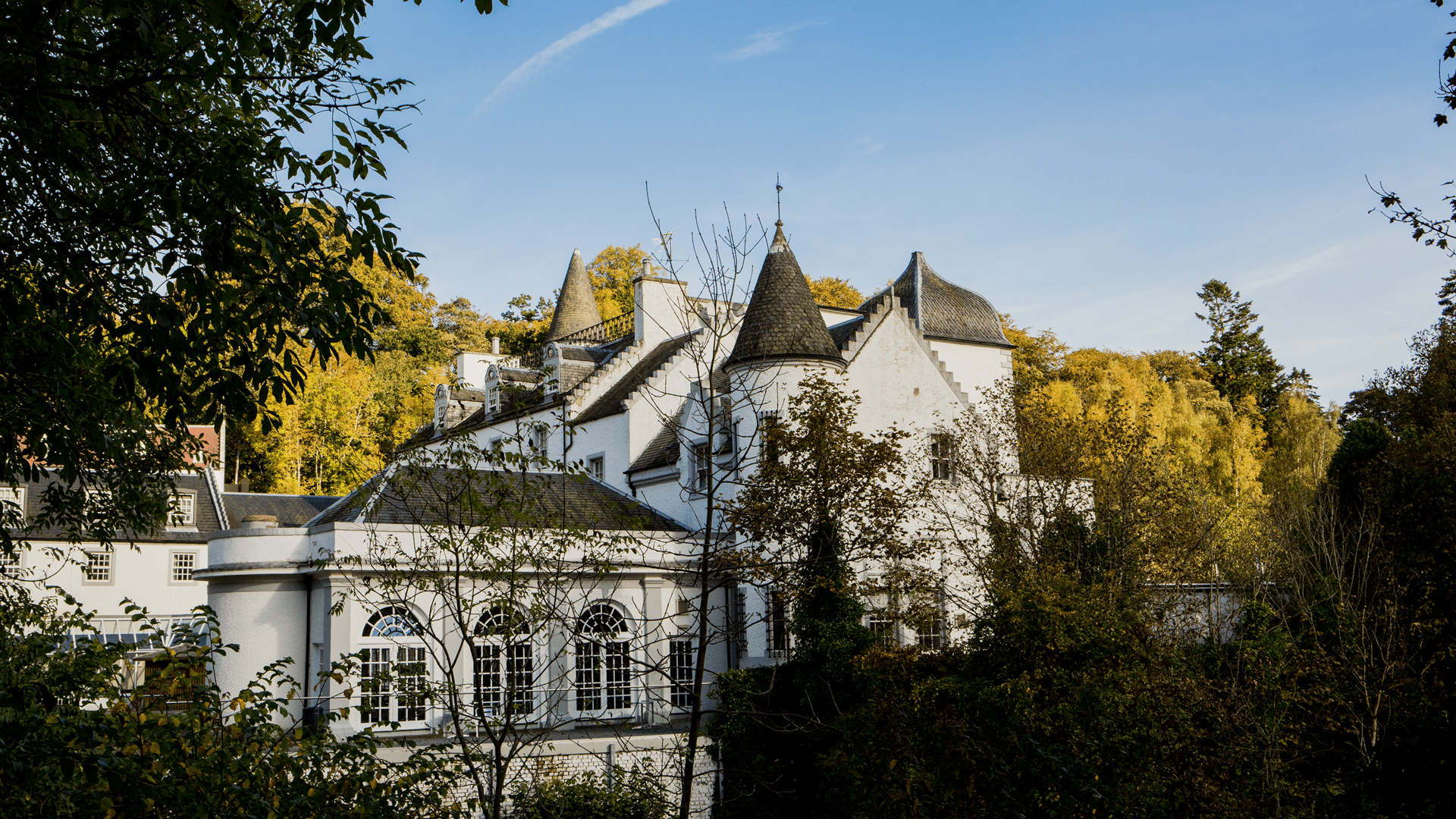 View of Barony Castle from across the ravine