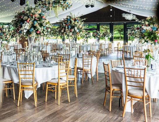 Tables set for a wedding reception
