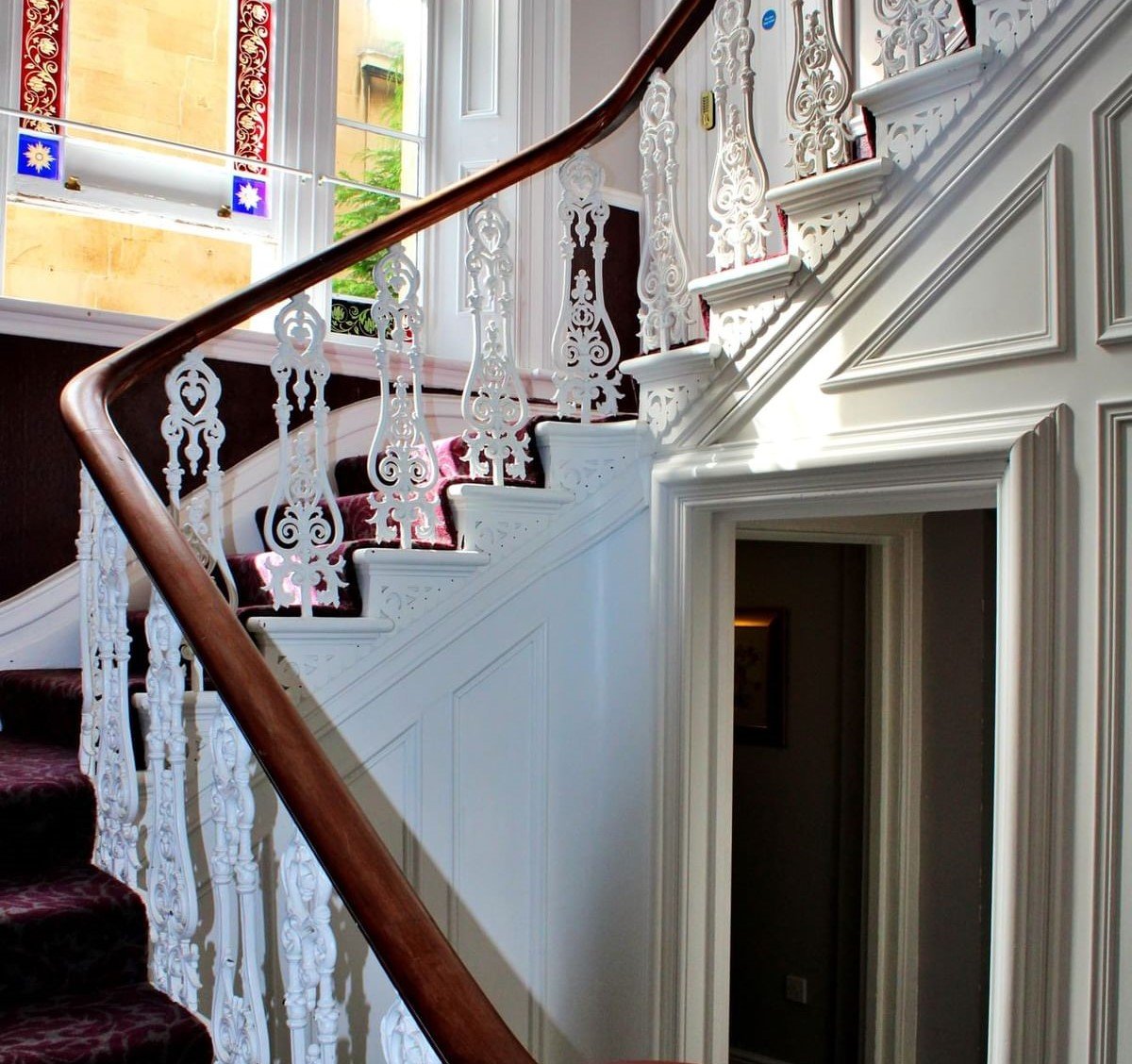 Ornate staircase at the Victoria Square Hotel in Clifton, Bristol